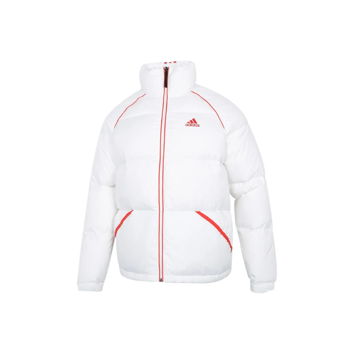 adidas Men's Striped Stand Collar Down Jacket White