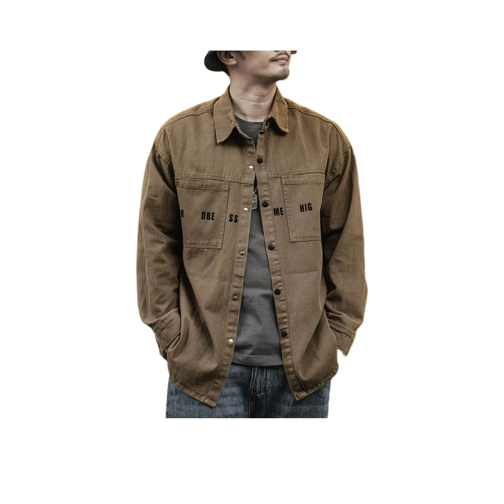 GELANLU Осенняя рубашка свободный крой унисекс