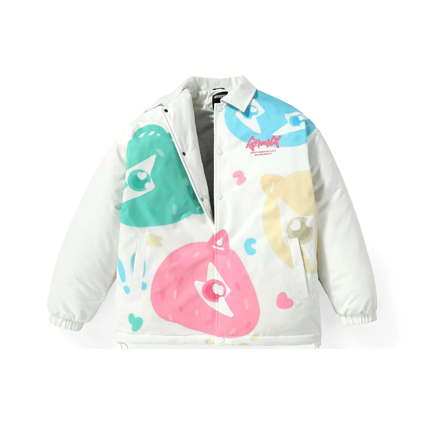 GENANX Cartoon Lapel Loose Fit Puffer Jacket Unisex Milk White