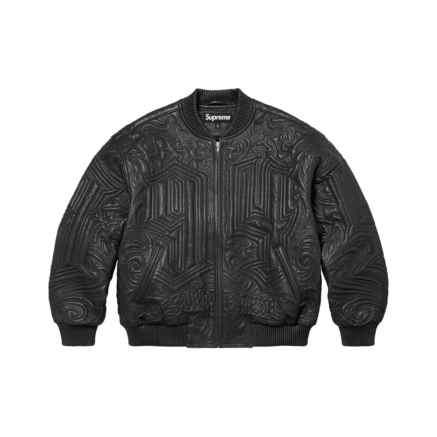 Supreme Mister Cartoon Embroidered Leather Jacket