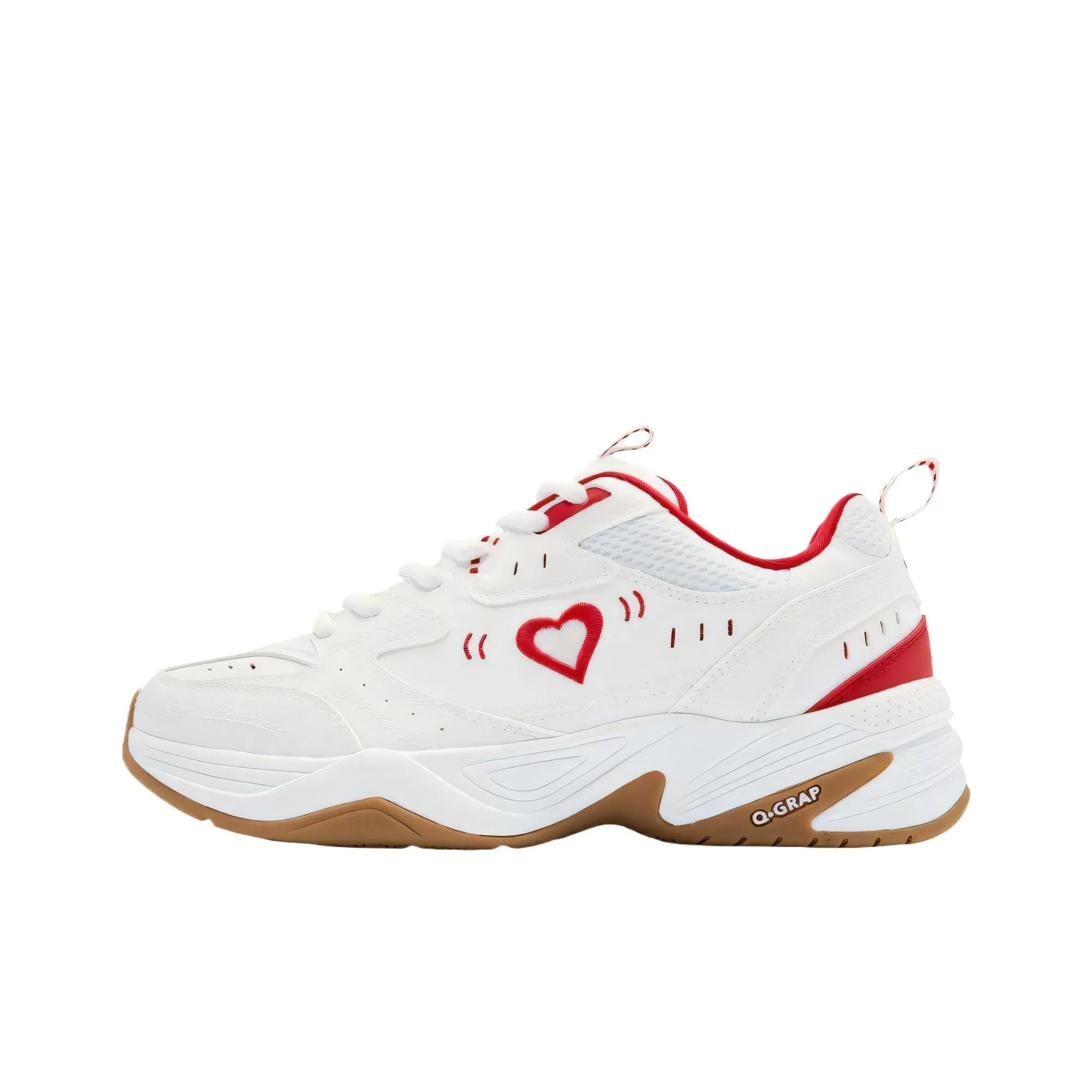 QIAODAN Source born Abrasion Resistant Cushioning Waterproof Low Top Chunky Sneakers Women's White Koi Red