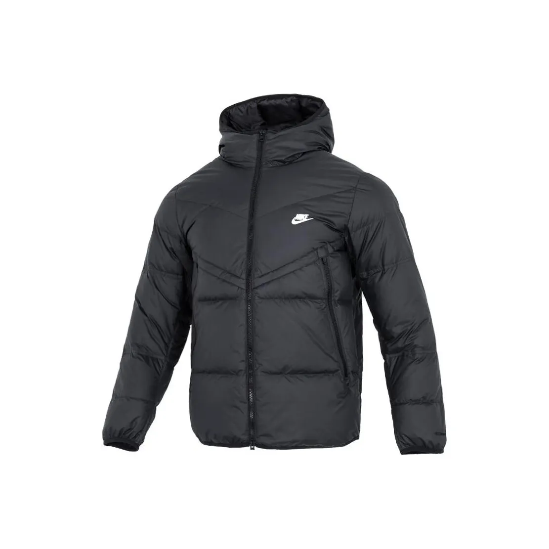 Nike Men
s Logo Print Zip Up Pocket Hooded Down Jacket Black