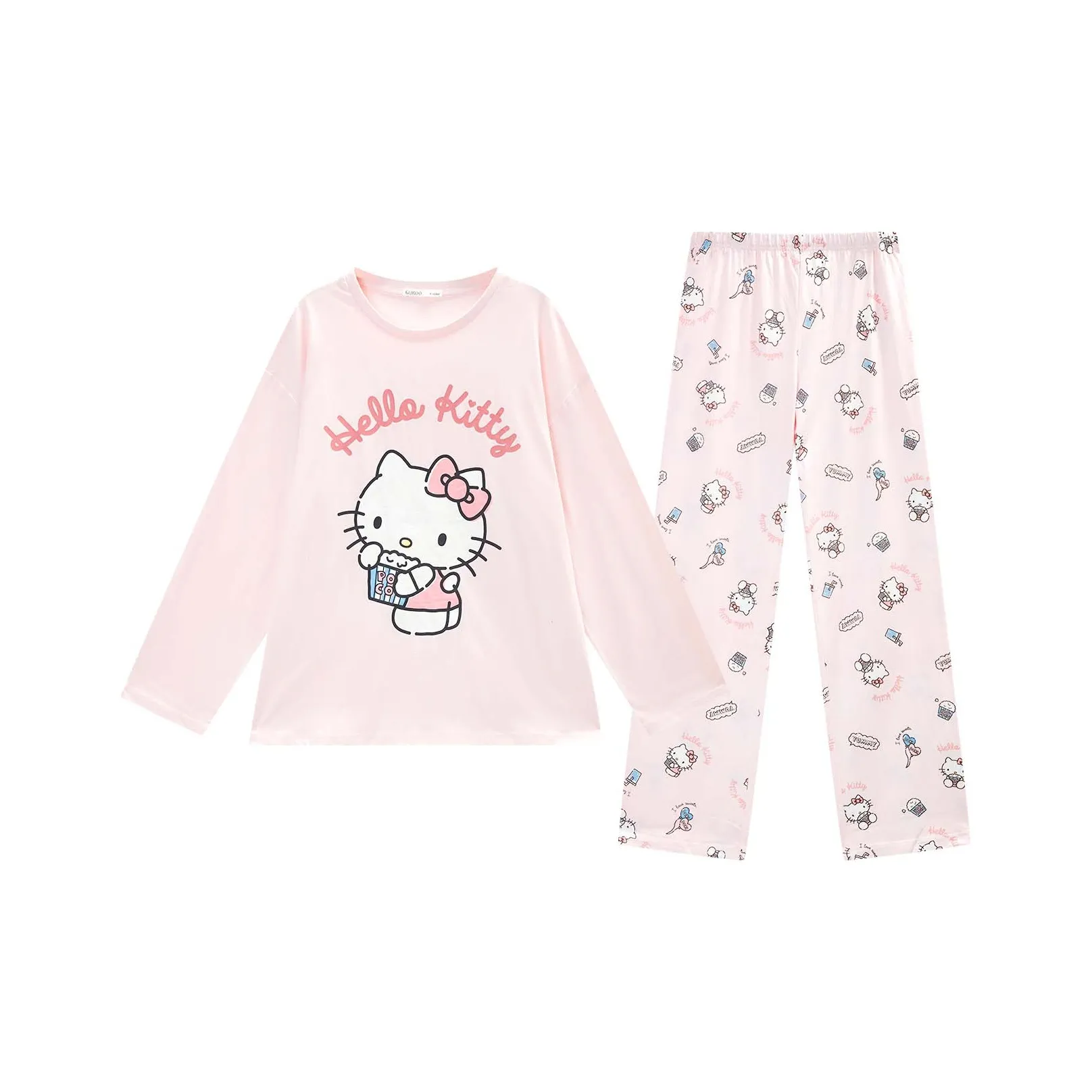 GUKOO x Hello Kitty Sanrio Series Пижамный комплект Женские Вишневый цветок Розовый