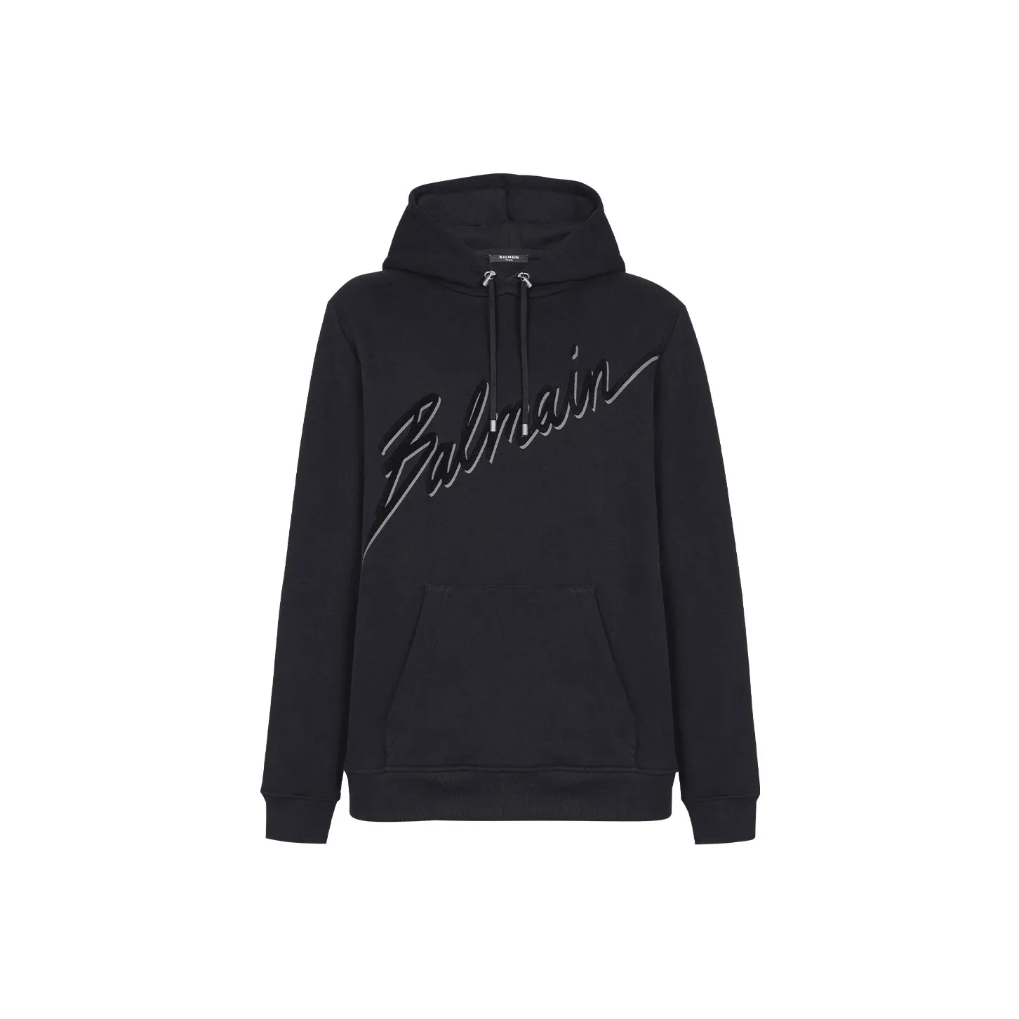 BALMAIN Flocked Logo Drawstring Hoodie