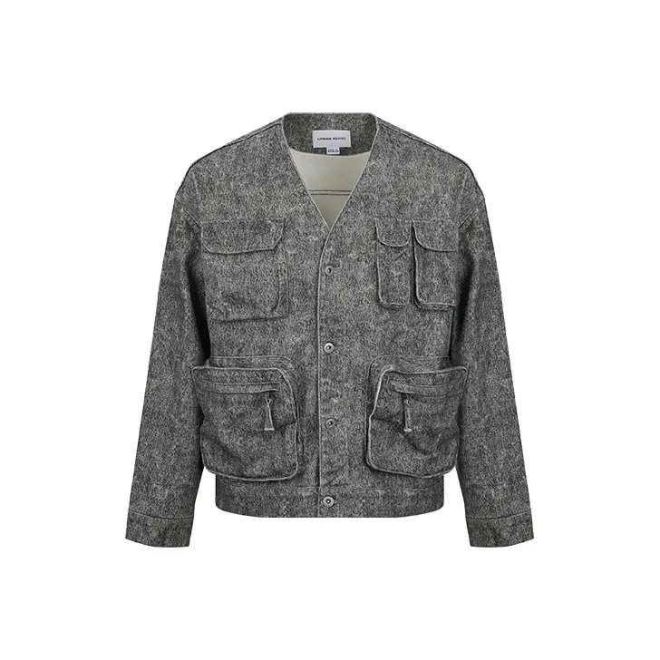 URBAN REVIVO Denim vermelho jackets Men Cool Gray Print