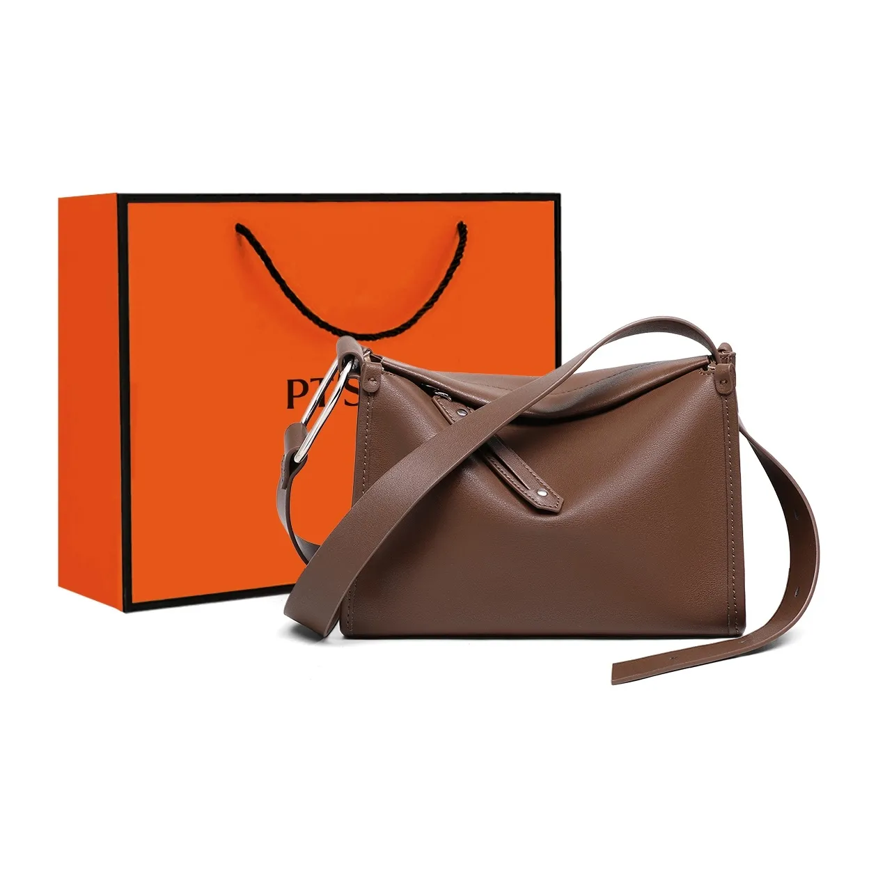 PT'SON Коровья кожа Подмышечный Сумка-подушка Сумка через плечо Обычный Женский Кофе