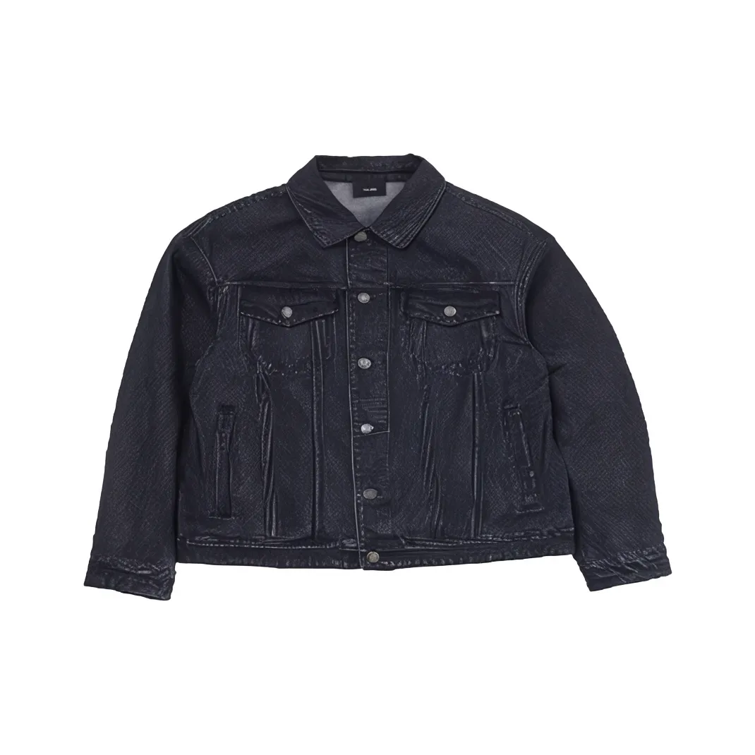 MLB BASIC MEGA LOGO LASER CUTTING DENIM TRUCKER JACKET Denim Jacket Unisex Black