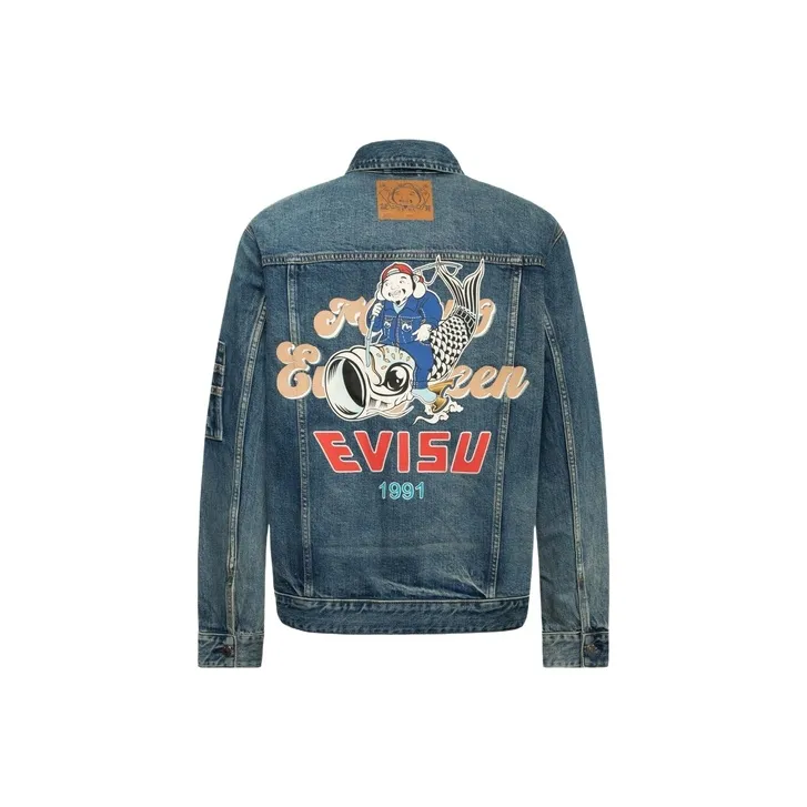EVISU Denim Jackets Men Denim Blue