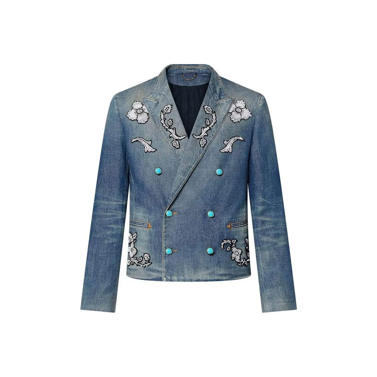LOUIS VUITTON Embroidered Double Breasted Cotton Chambray Jacket