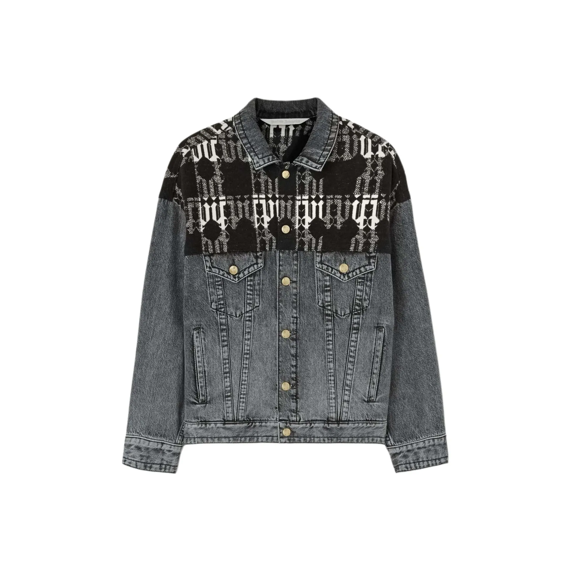 PALM ANGELS Denim Jackets Men Light Gray