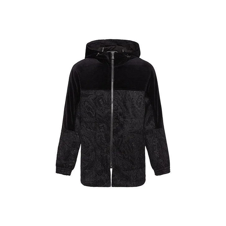 DAVID NAMAN Абстрактный узор с капюшоном хлопковый пуховик мужской черный