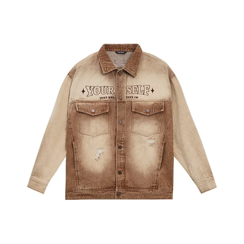 LUJIAMEN Denim Jacket Unisex Coffee