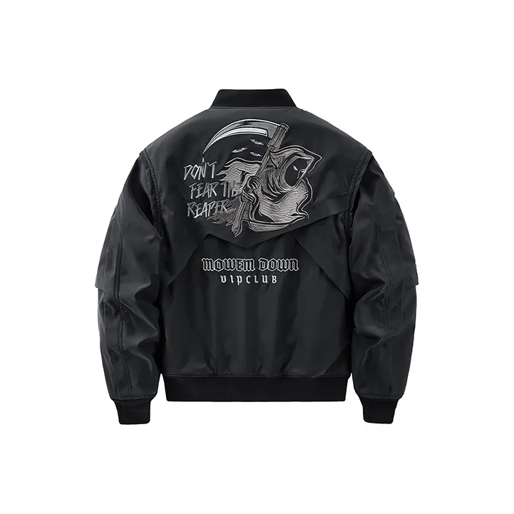 VIP Embroidery Workwear Multi Pocket Baseball Collar Padded And Thickened Puffer Jacket Coat Unisex Black
