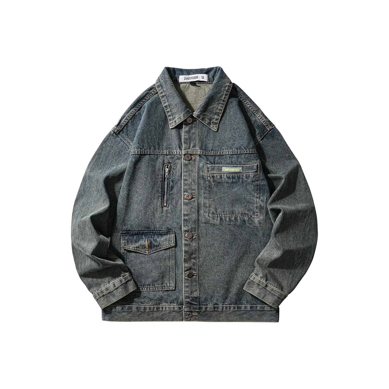 JASONWOOD Cowboy On The Run Denim Jacket Men's Vintage Blue