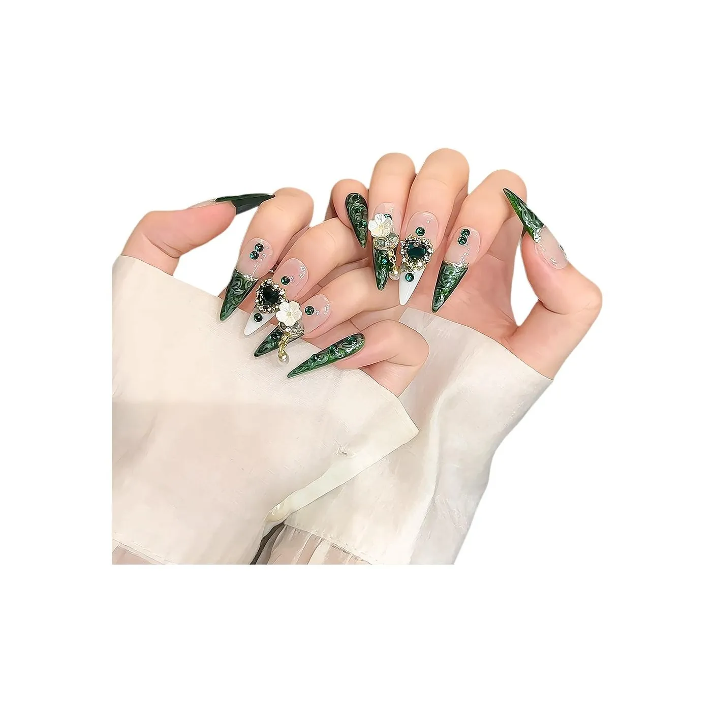 Yun Yue Joe Heavy Duty Премиум Осветляющий False Nail Миндаль Изумруд Градиентный Металл