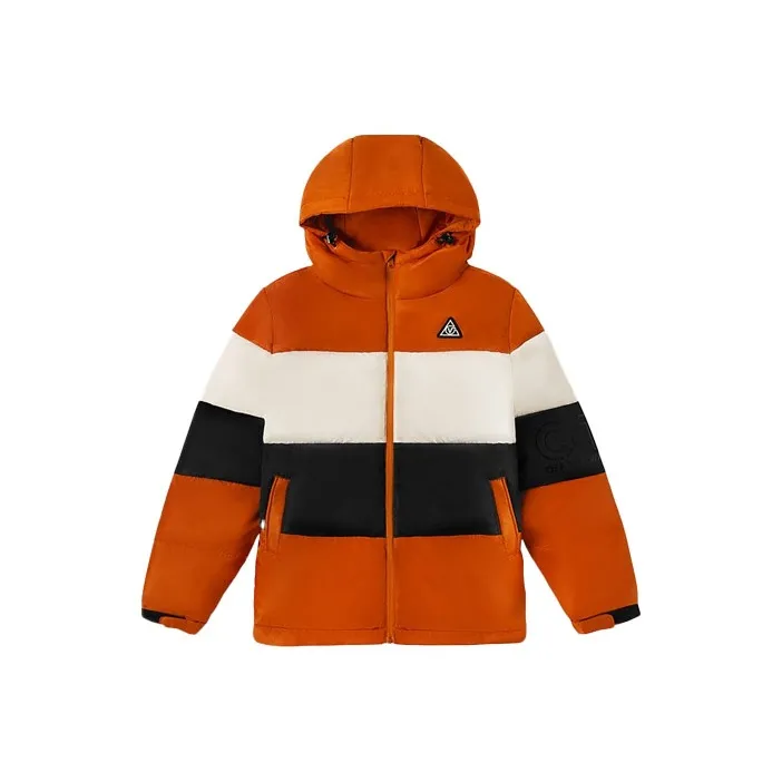 VANS Letter Colorblock С капюшоном Down Jacket Unisex Orange
