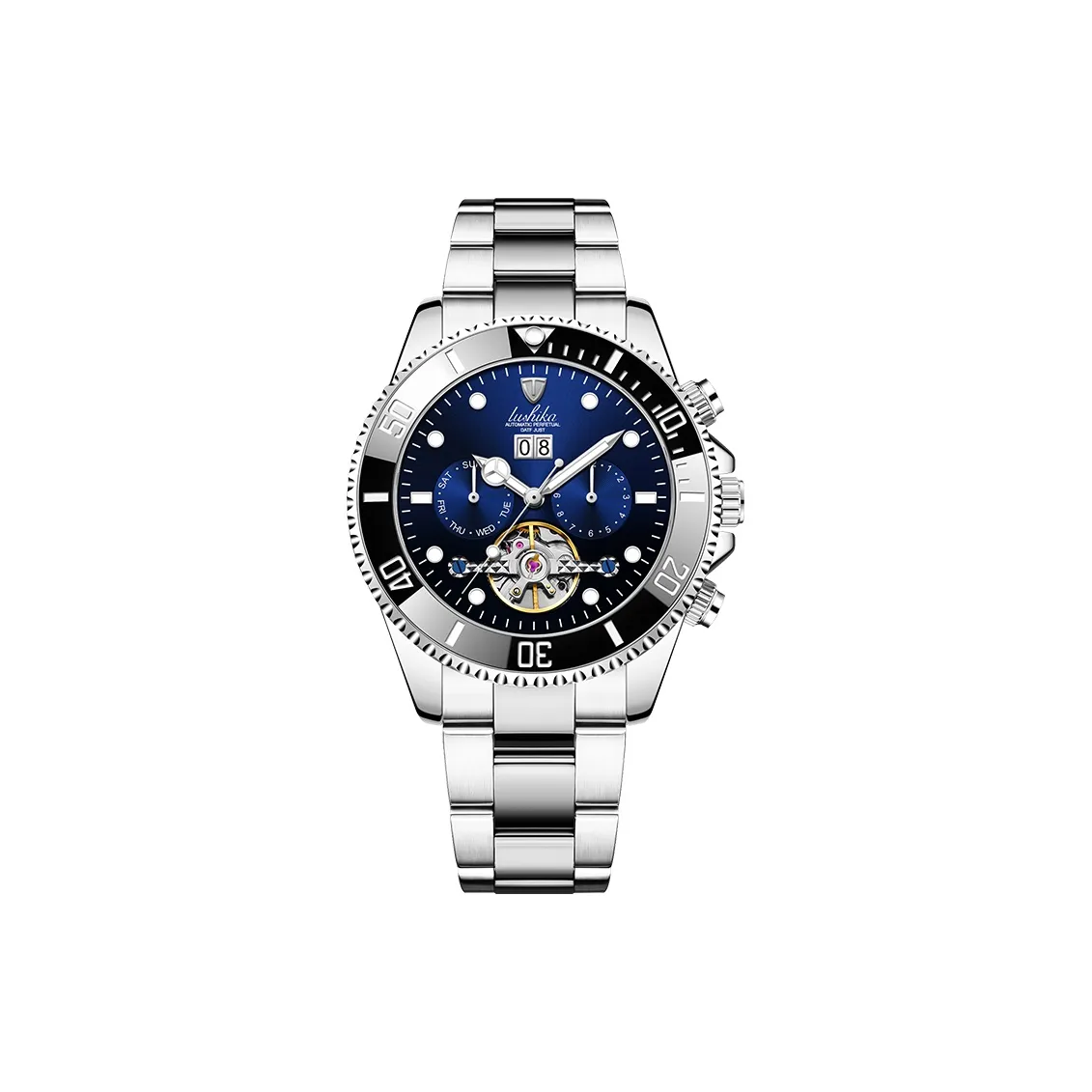 Lushika Submariner Collection Механический механизм ремешок из нержавеющей стали мужские часы синий циферблат