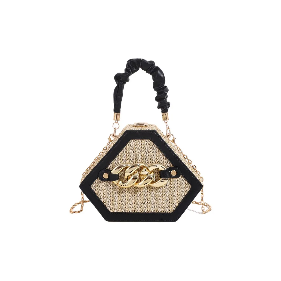 ALOENEY Woven One Shoulder Handbag Women's Black/White/Earth Yellow