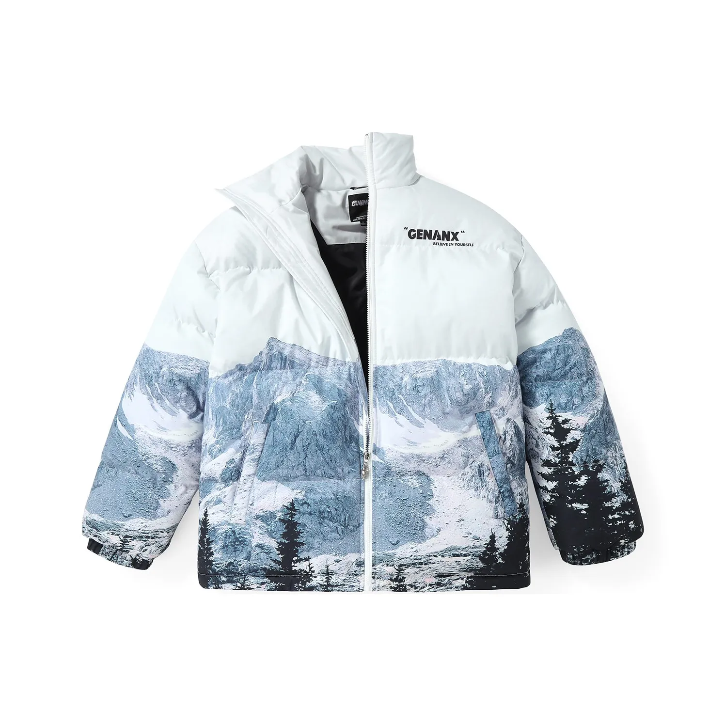 GENANX Puffer Jacket Unisex Print White