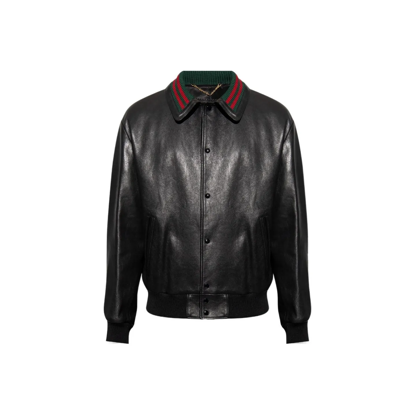 GUCCI Web Striped Detail Leather Bomber Jacket