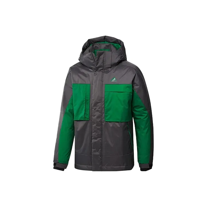 Adidas Черный Зеленый Мужской Пуховик