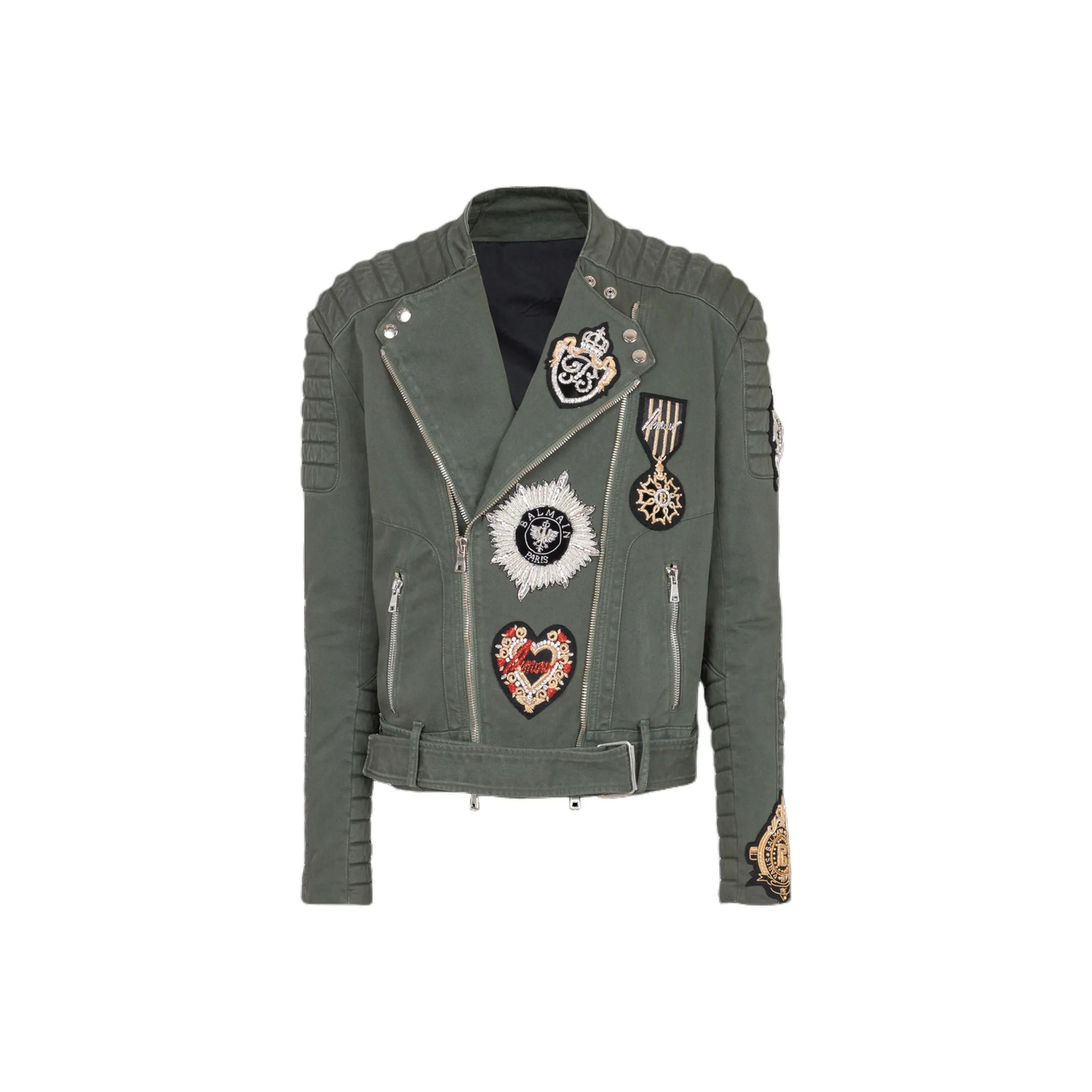 BALMAIN Patch Detailed Long Sleeved Biker Jacket