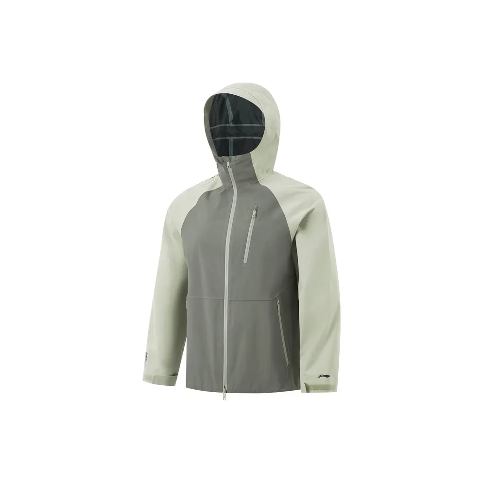 LiNing Water-Resistant Rainproof Windproof Outdoor Hiking Hard Shell Windbreaker Jacket Unisex Screw Smoke Green