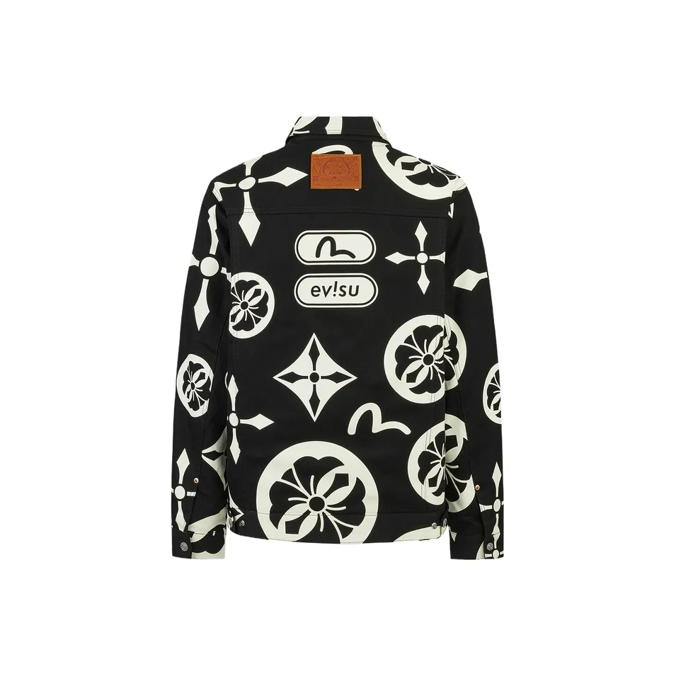 EVISU Coat Men's Denim Black All Over Print