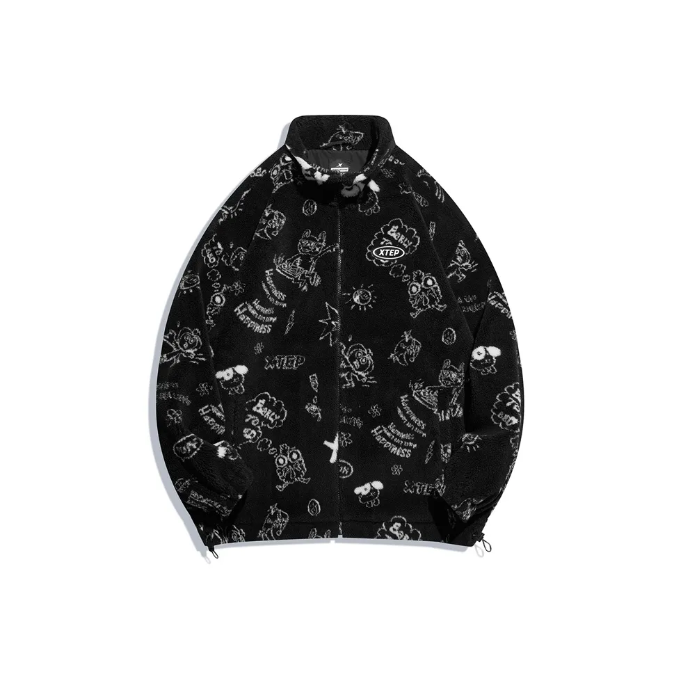 XTEP Cartoon Stand Collar Loose Fit Fleece Lined Cropped Puffer Jacket Unisex