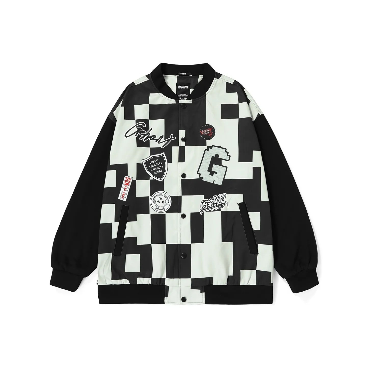 GENANX Бейсбольная куртка Унисекс Черный Белый