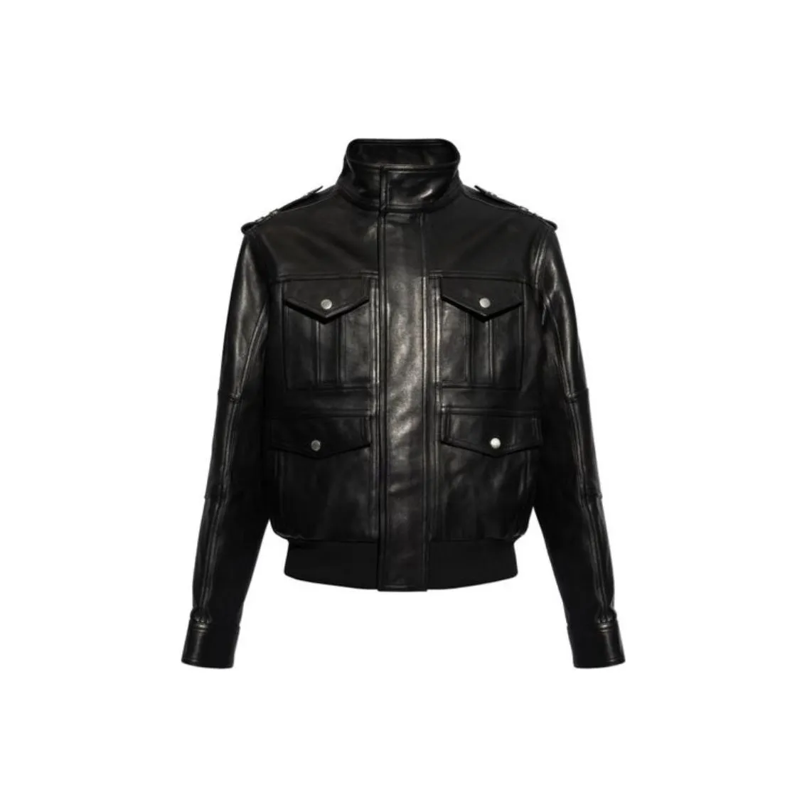 BALMAIN High Neck Leather Jacket