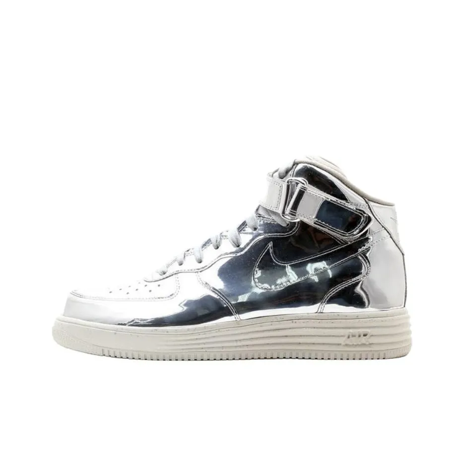 Nike Lunar Force 1 Slip-Resistant Abrasion-Resistant High Top Skateboarding Shoes Men's Silver