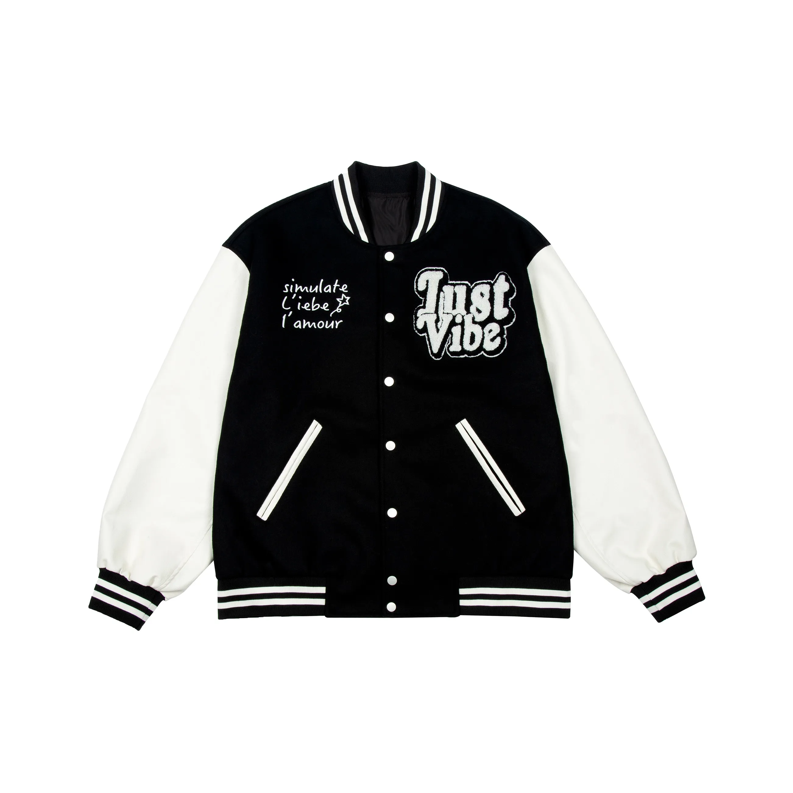 JUST VIBE Thickened Baseball Jacket Spring, Autumn And Winter Unisex Black