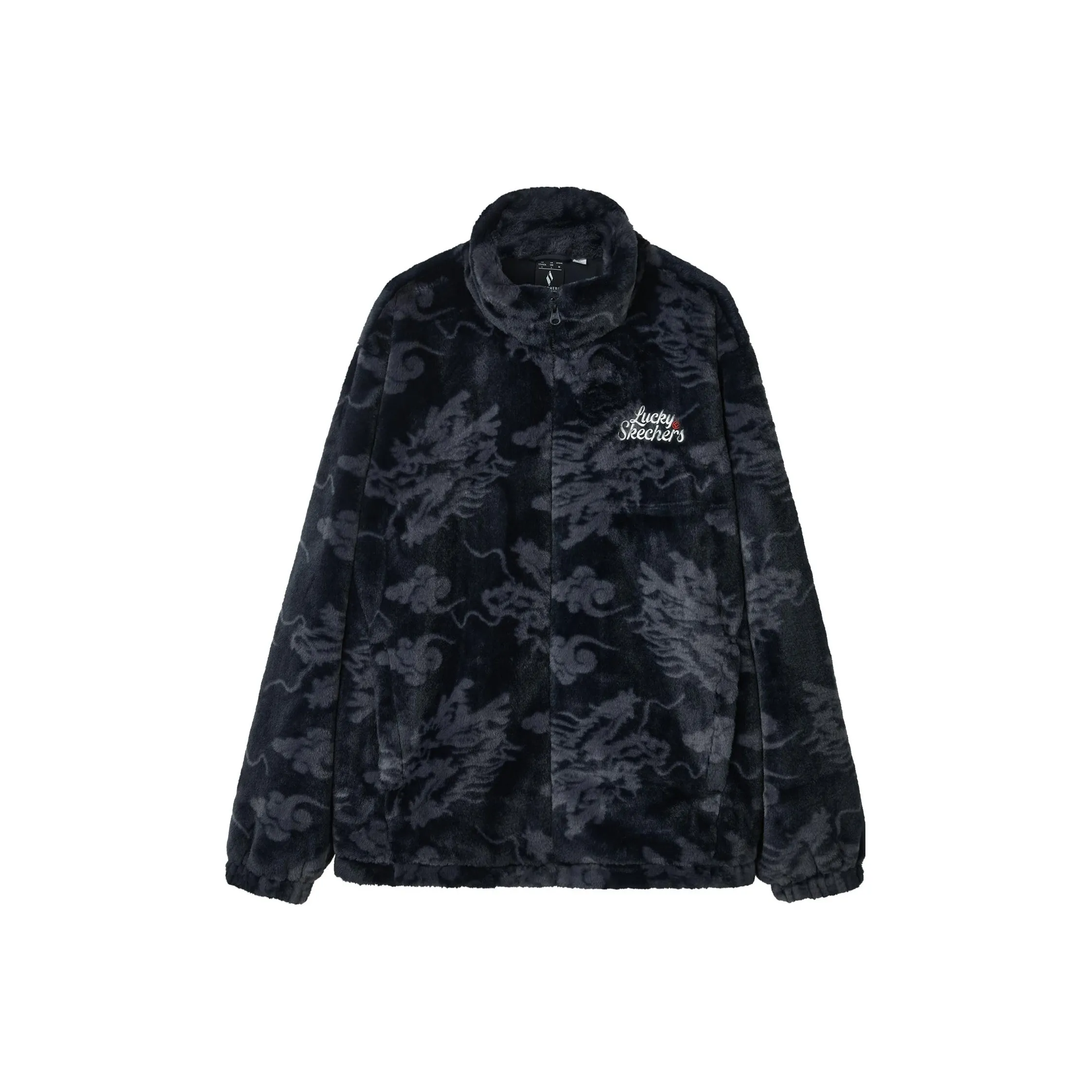 Skechers New Year Velvet Jackets Unisex Black Sole Dragon Pattern All Over Print/040X