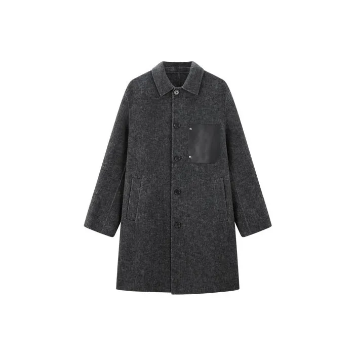 PEACEBIRD MEN Leather Pocket Trench Coat Unisex