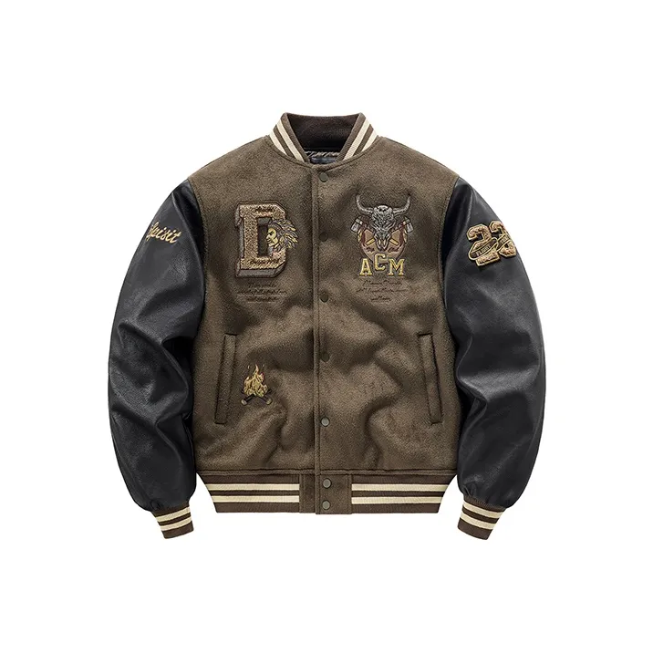 VIP Baseball Jacket Puffer Jacket Unisex Brown