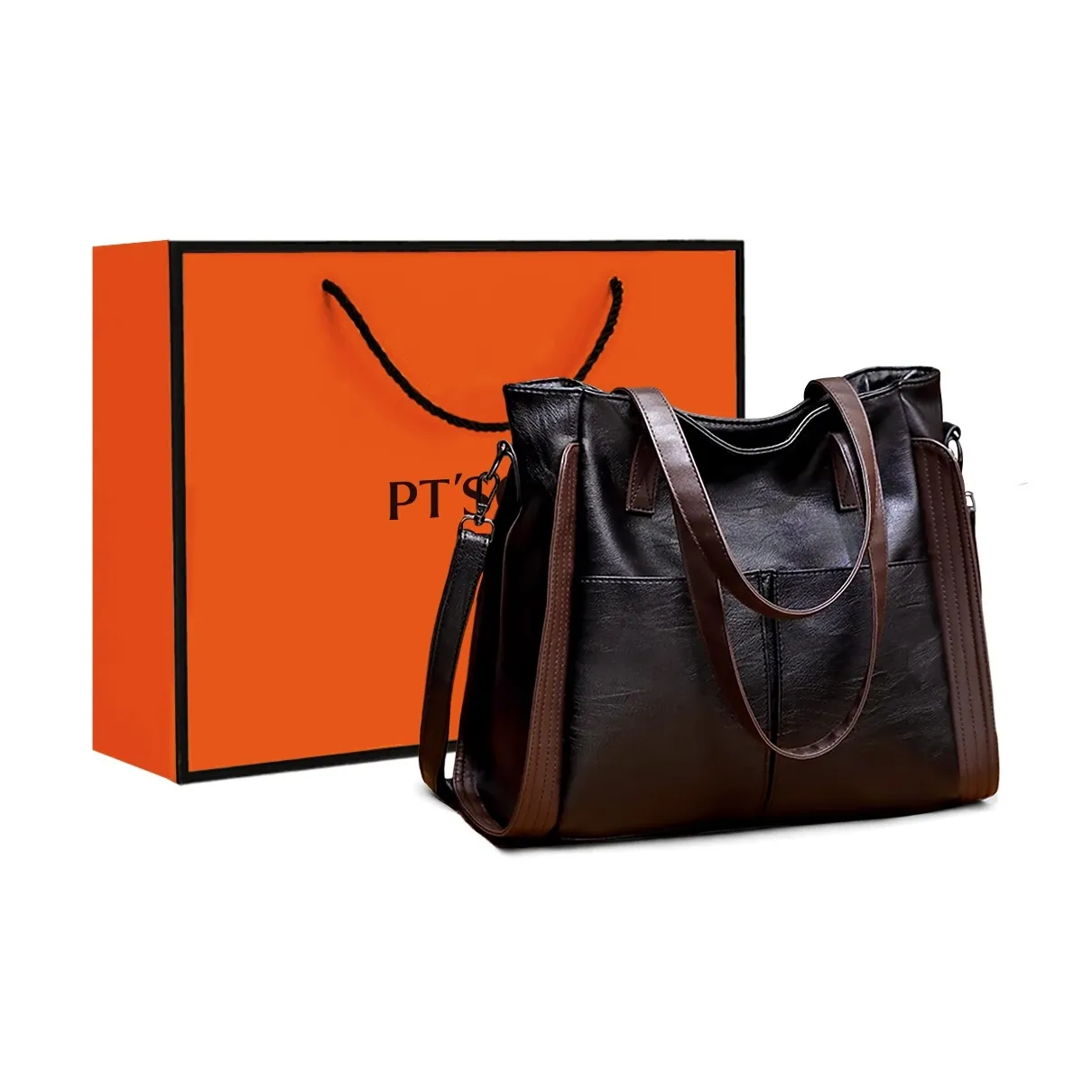 PT'SON Синтетическая кожа Тоут Портативный Сумки через плечо Сумка через плечо Стандартная Женская Черная