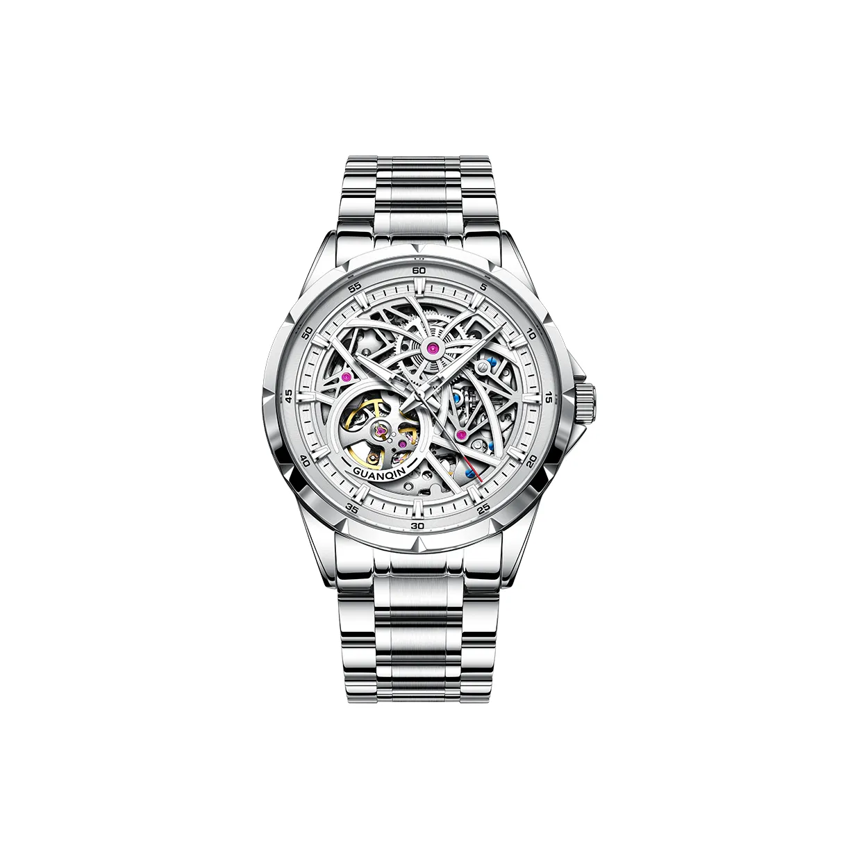 GUANQIN Hurricane Series Автоматический Механический Механизм Нержавеющая Сталь Ремешок Часы Мужские Черный Циферблат