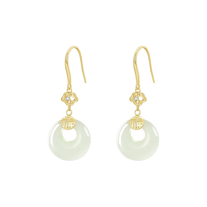 MCK Earrings Pale Greenish White Jade Women's