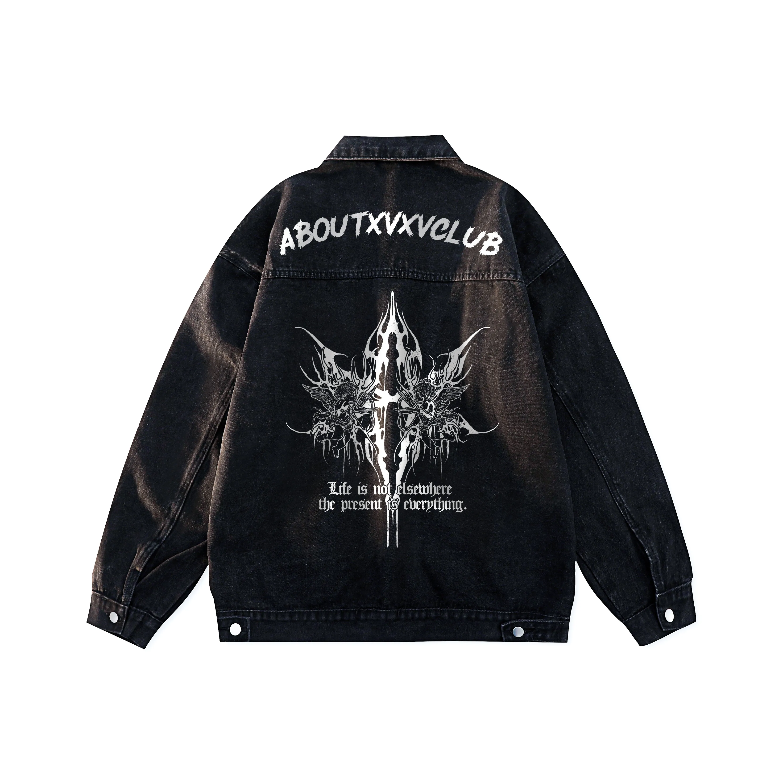 Vxv Denim Jacket Unisex Distressed White Black