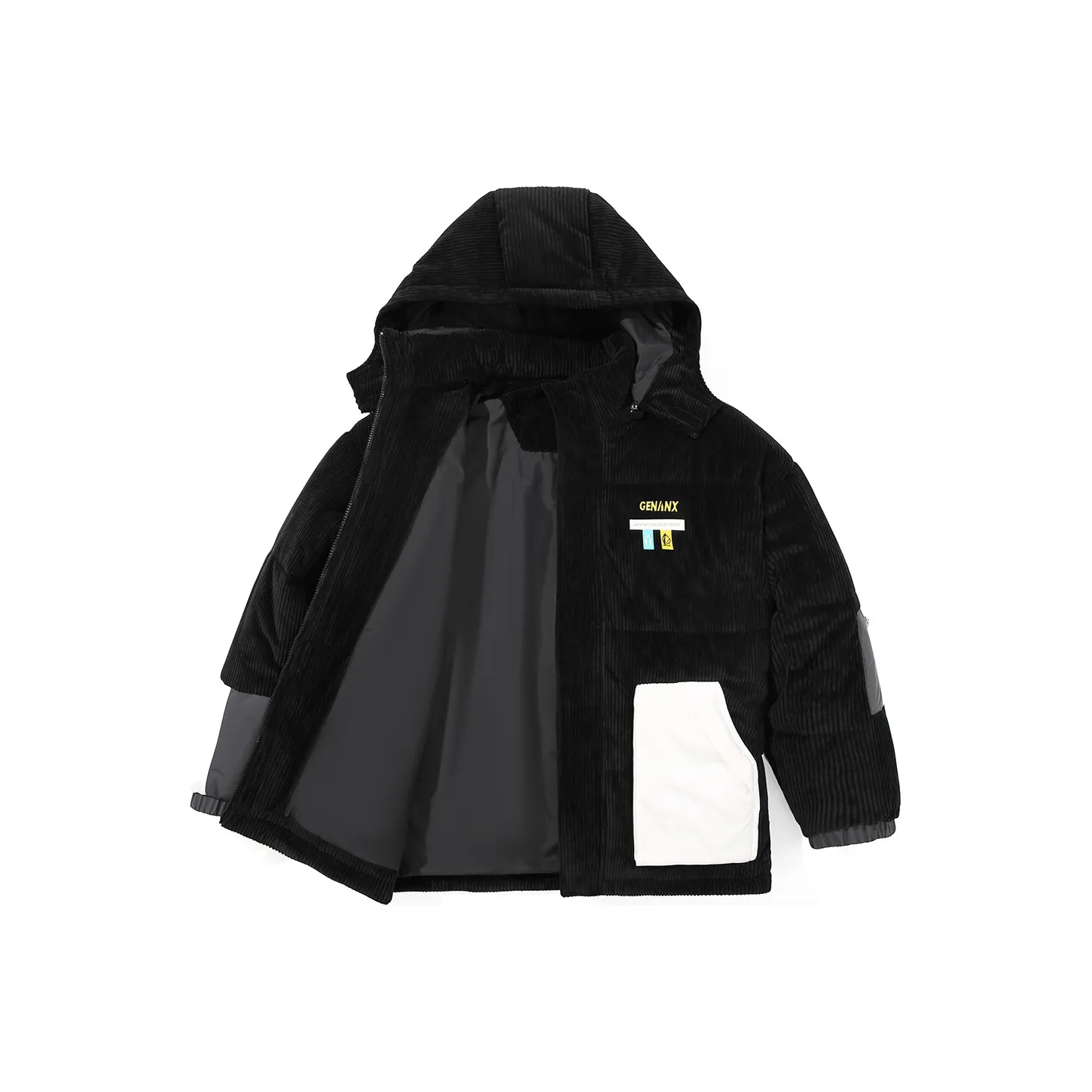 GENANX Detachable Hood Loose Fit Puffer Jacket Unisex Black