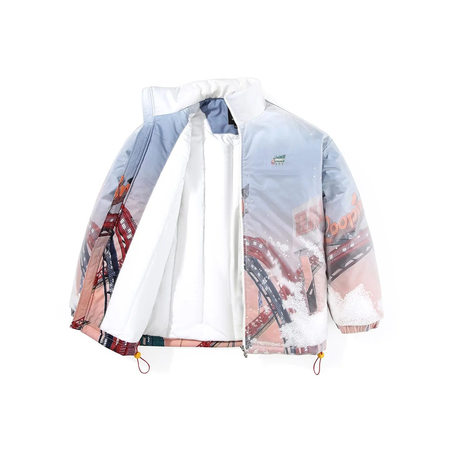 GENANX Абстрактный узор граффити воротник-стойка свободный крой хлопковый пуховик унисекс