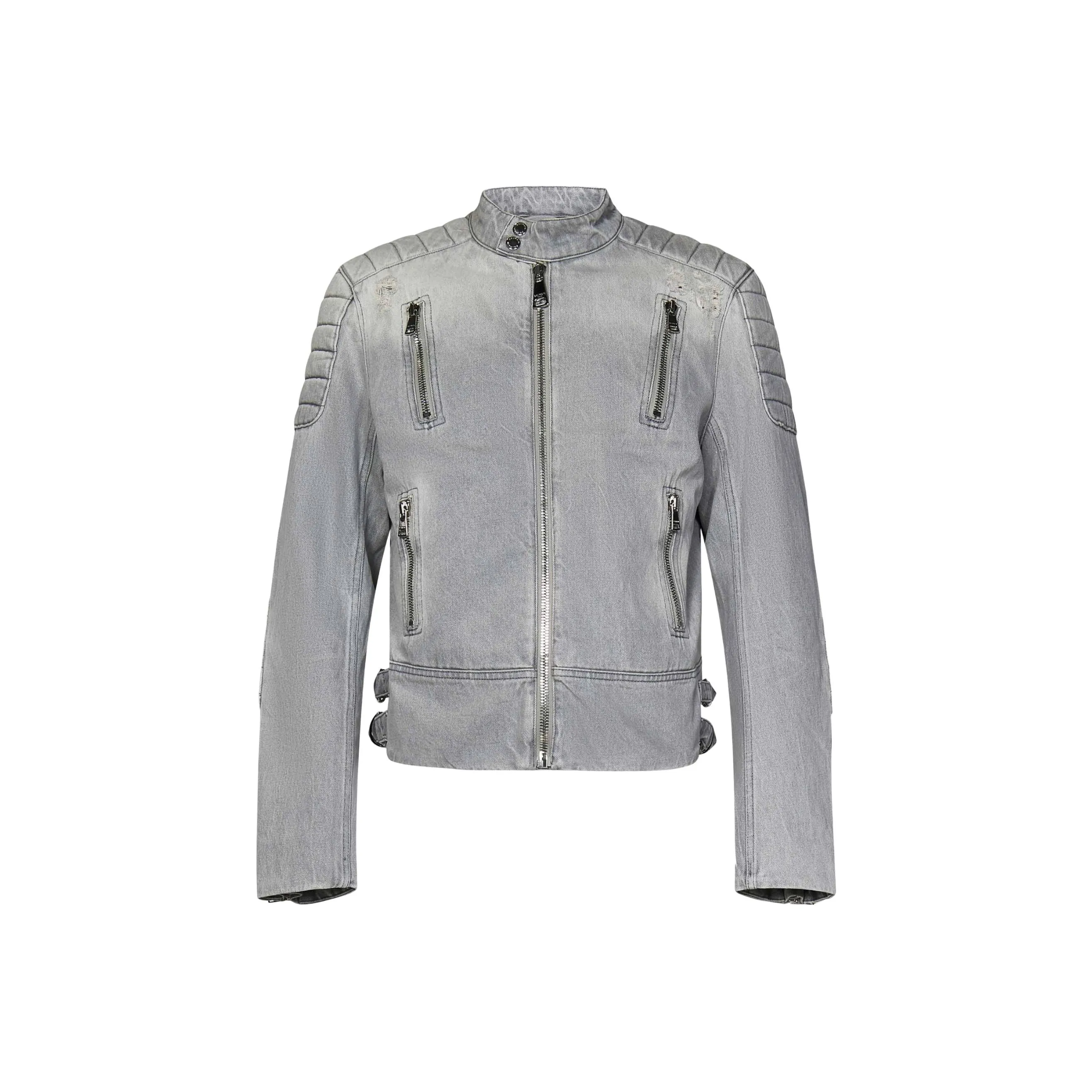 BALMAIN Zip Up Biker Denim Jacket