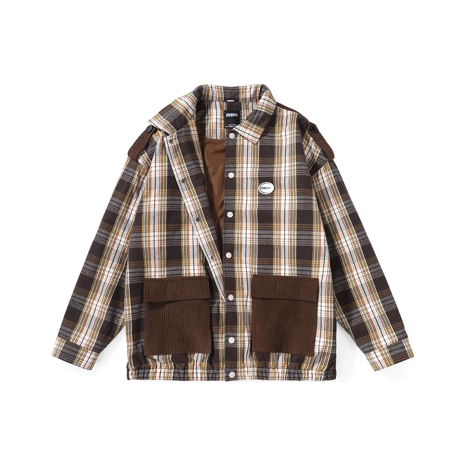 GENANX Полосы Клетка Отложной воротник Свободный крой Пуховая куртка Унисекс