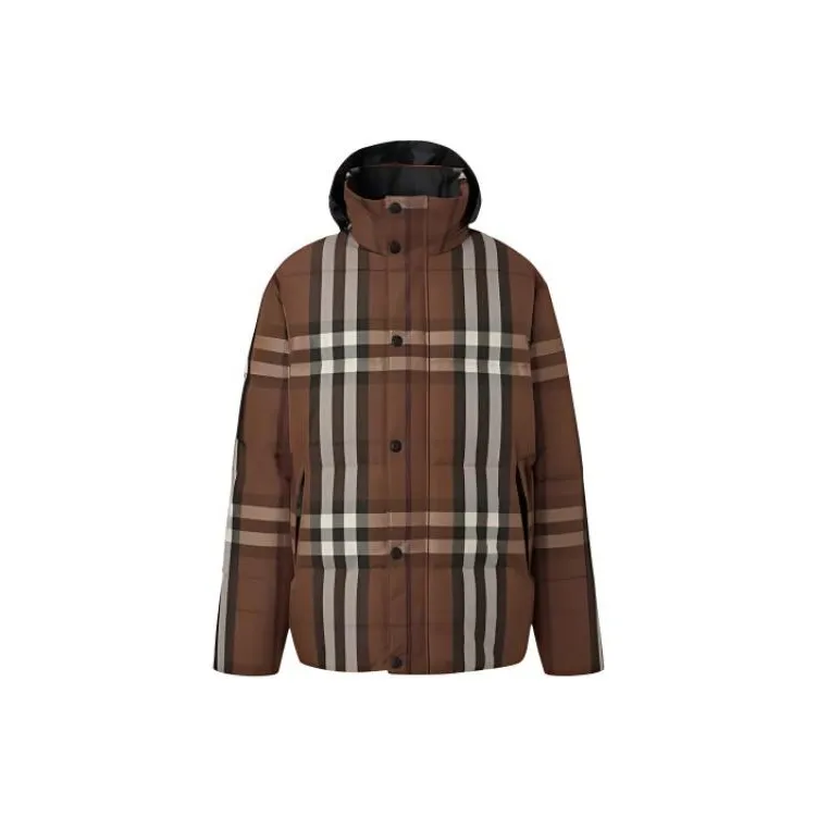 Burberry Packaway Hood Reversible Check Nylon Puffer Jacket Dark Birch Brown