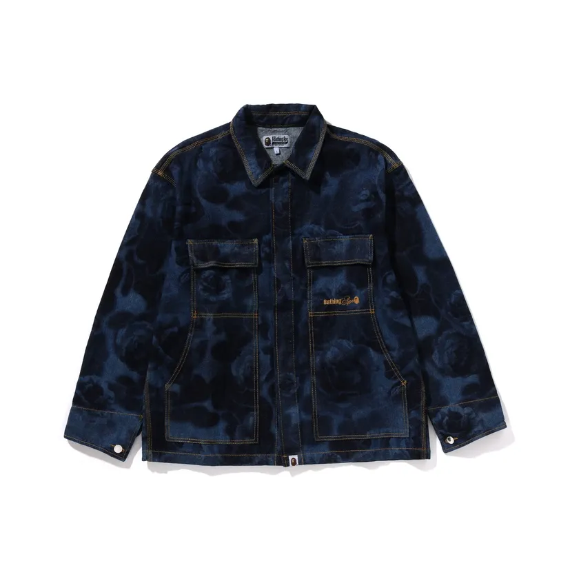 A BATHING APE Floral Camo Jacquard 13Oz Denim Work Jacket