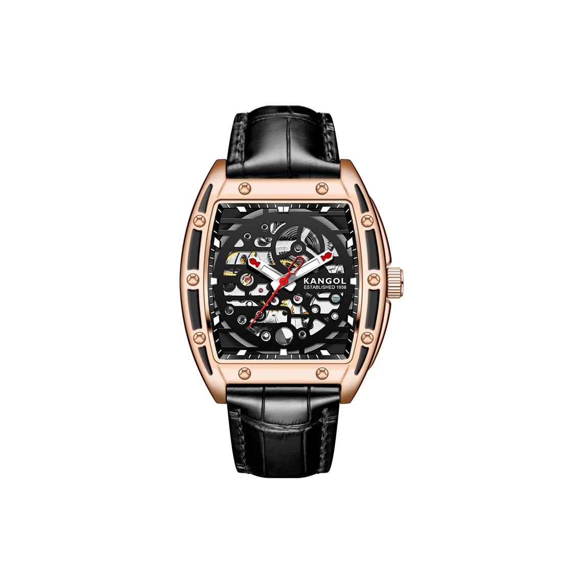 KANGOL Automatic Mechanical Movement Genuine Leather Strap Watch Men's Watches Cut-Out Dial