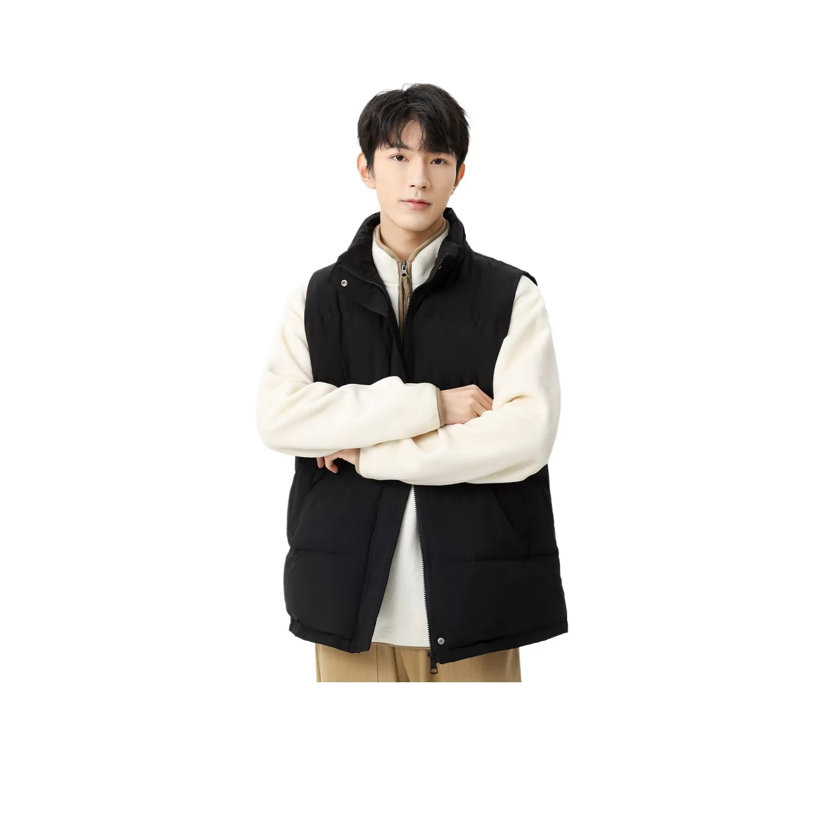 BALENO Однотонный Воротник-стойка Кардиган Хлопок Майка Повседневный Универсальный Жилет Синий Воротник-стойка Пальто Зимний Мужской