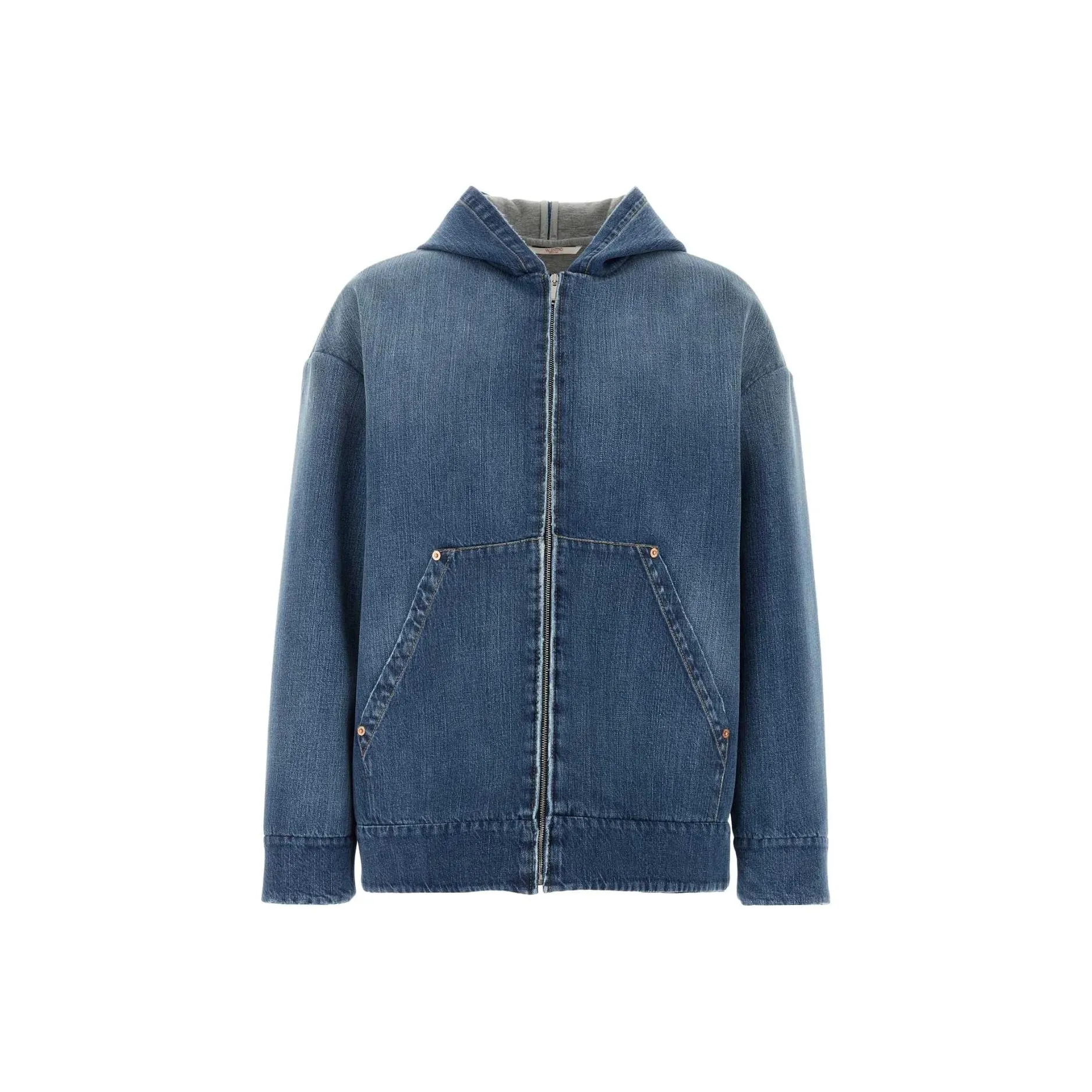 Valentino Zip Up Hooded Denim Jacket