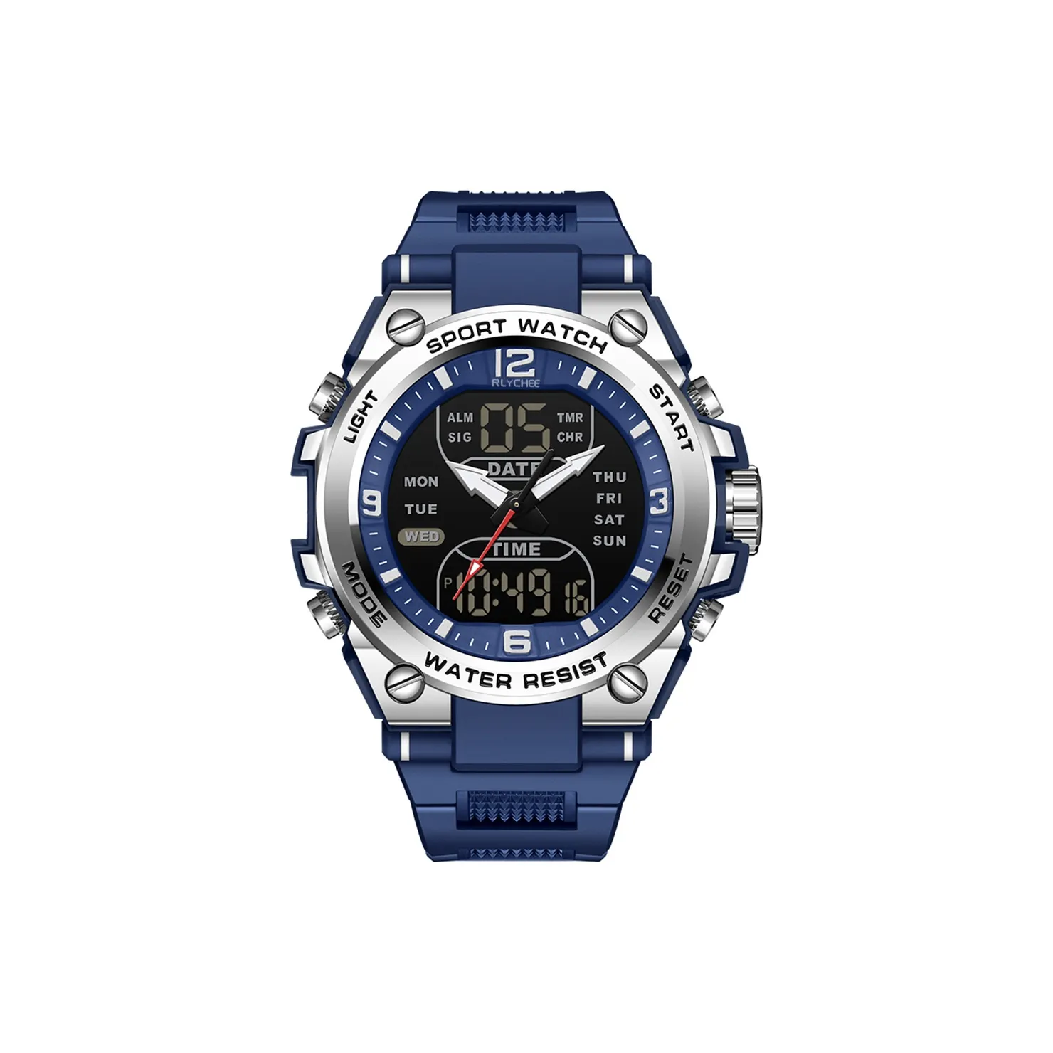 Rlychee Электронный + Кварцевый механизм TPU Ремешок Часы Мужские Черный циферблат